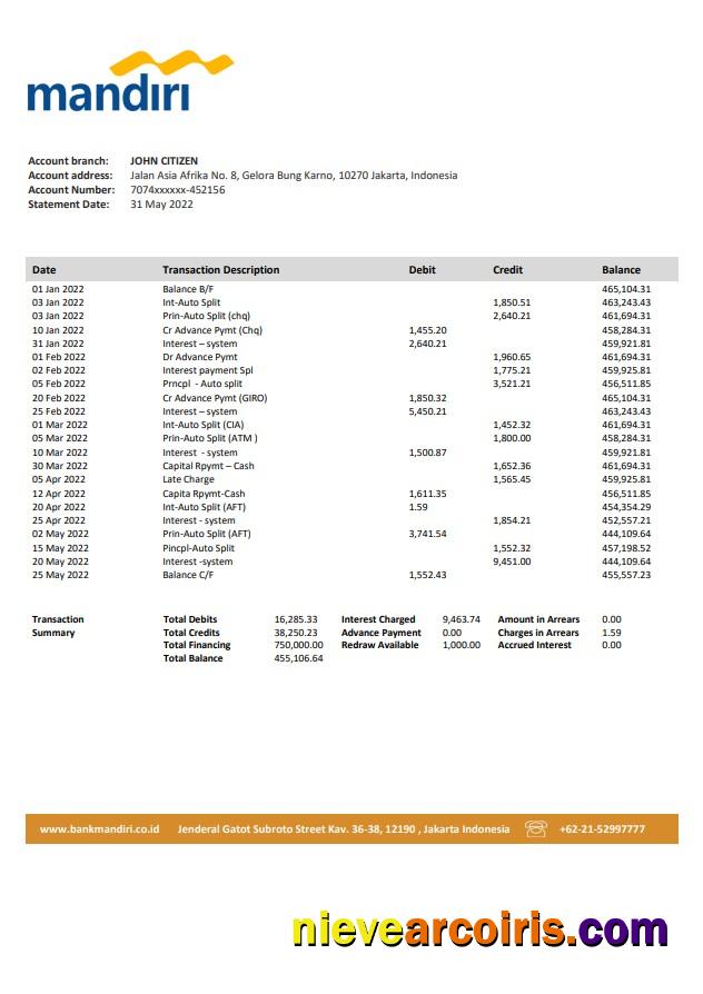 Indonesia Mandiri bank statement